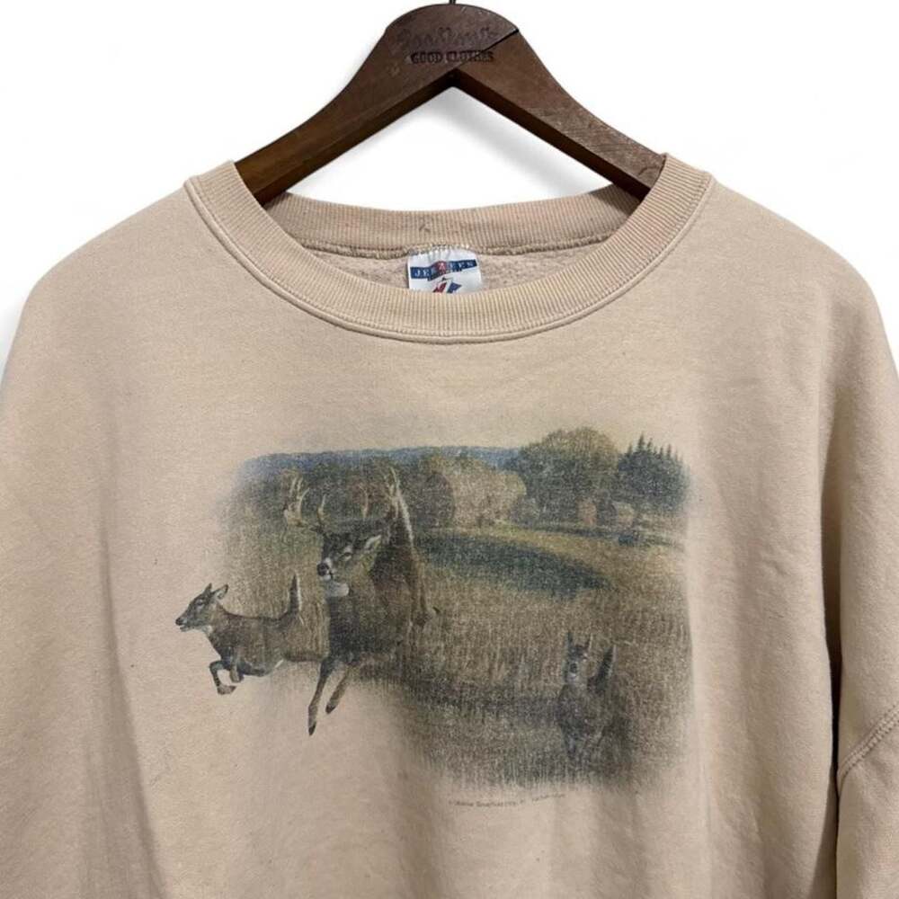 Jerzees Vintage Wildlife Deer Landscape Graphic Sweatshirt